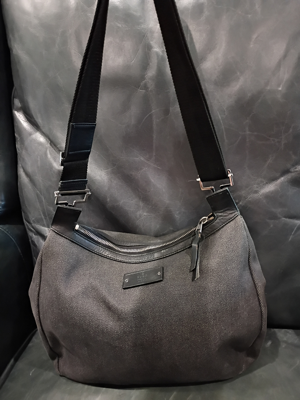 Gucci Black Canvas Hobo Shoulder Bag with Silver Hardware - Picture 2 of 13